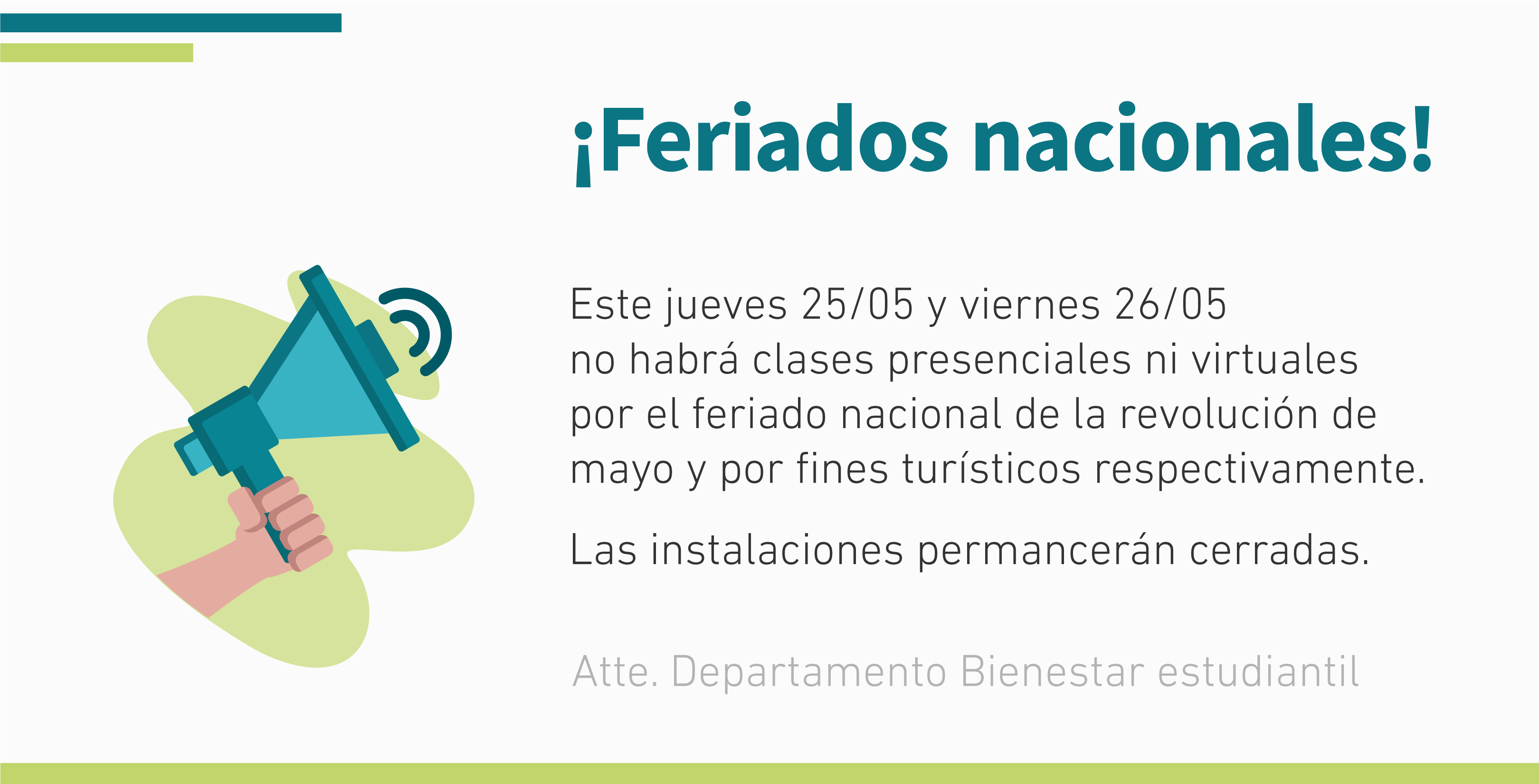 Jueves  y viernes  de mayo, sin actividad académica ni administrativa